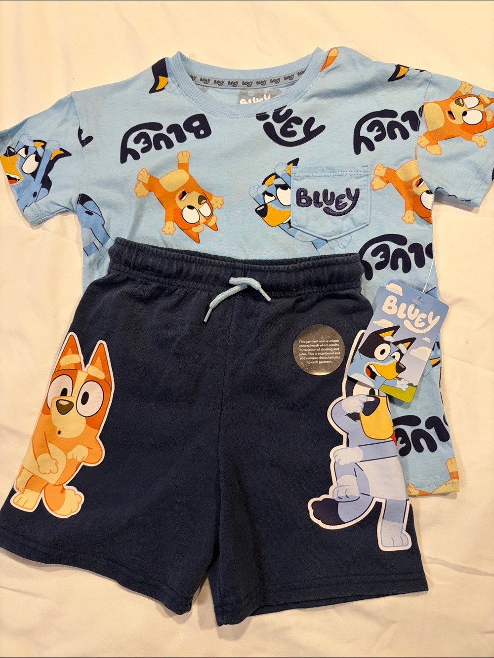 Blue 'Bluey' Short Sleeve Tee & Navy Shorts Kids Set 101 - 105